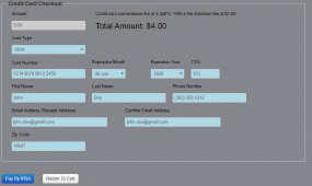 Image of credit card payment information screen