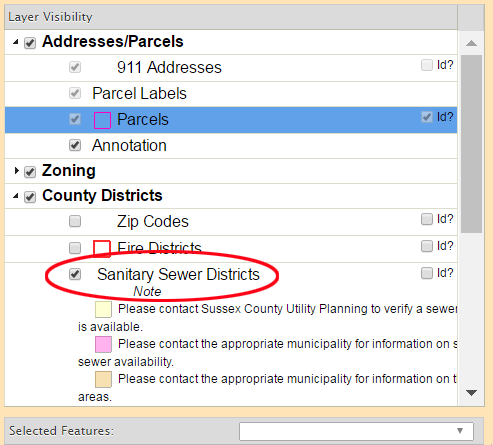 Turning on the Sanitary Sewer District layer